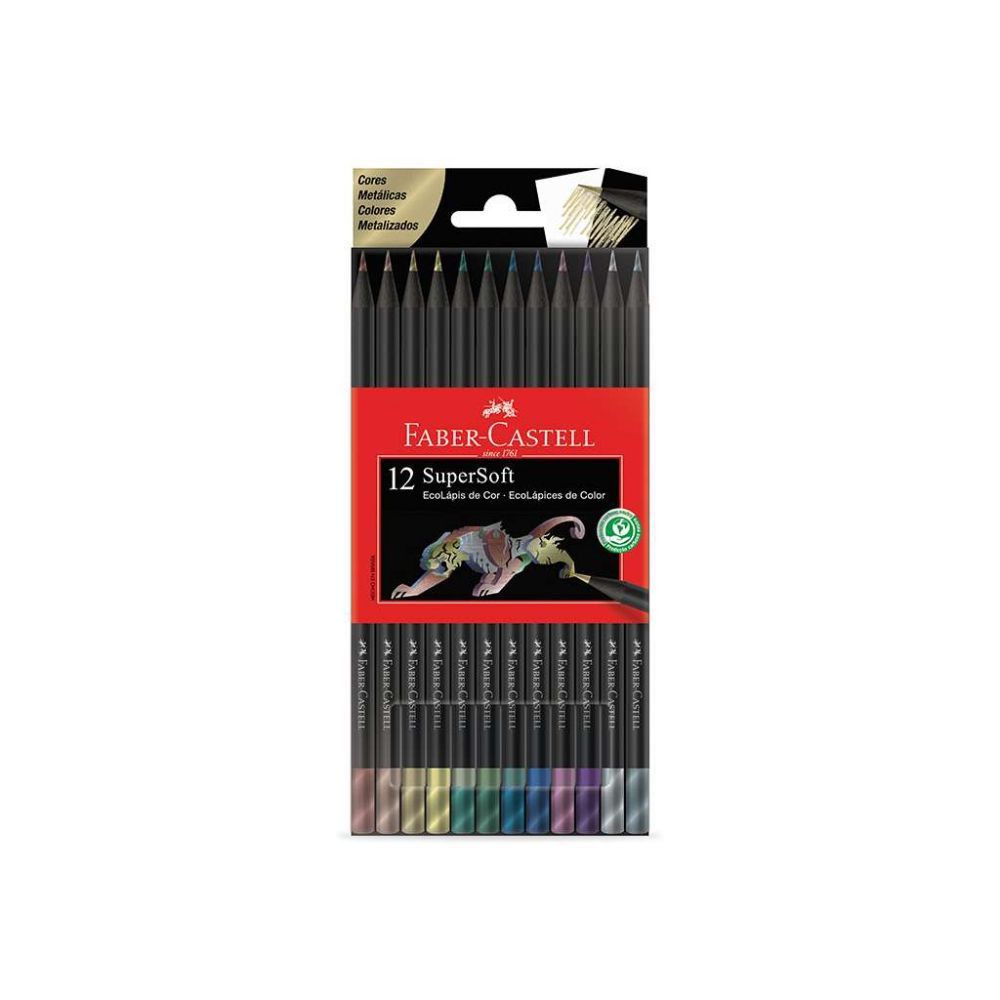 Lápis de Cor Faber-Castell Supersoft 12 Cores Metalicas