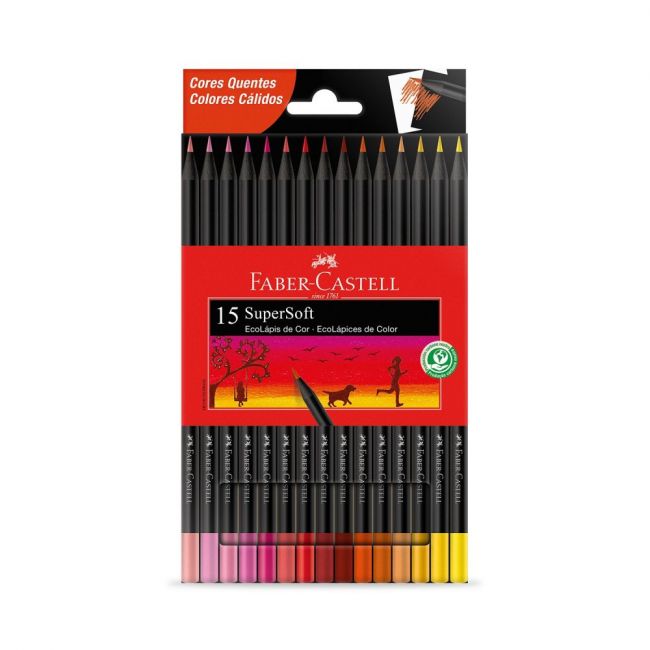 Lápis de Cor Faber-Castell SuperSoft - 15 Cores Quentes