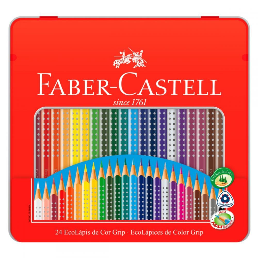 Lápis de Cor Faber-Castell Grip 24 Cores - c/ Estojo Metálico Exclusivo