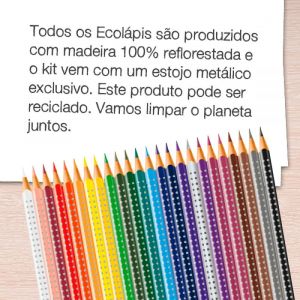 Lápis de Cor Faber-Castell Grip 24 Cores - c/ Estojo Metálico Exclusivo