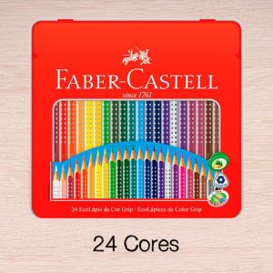 Lápis de Cor Faber-Castell Grip 24 Cores - c/ Estojo Metálico Exclusivo