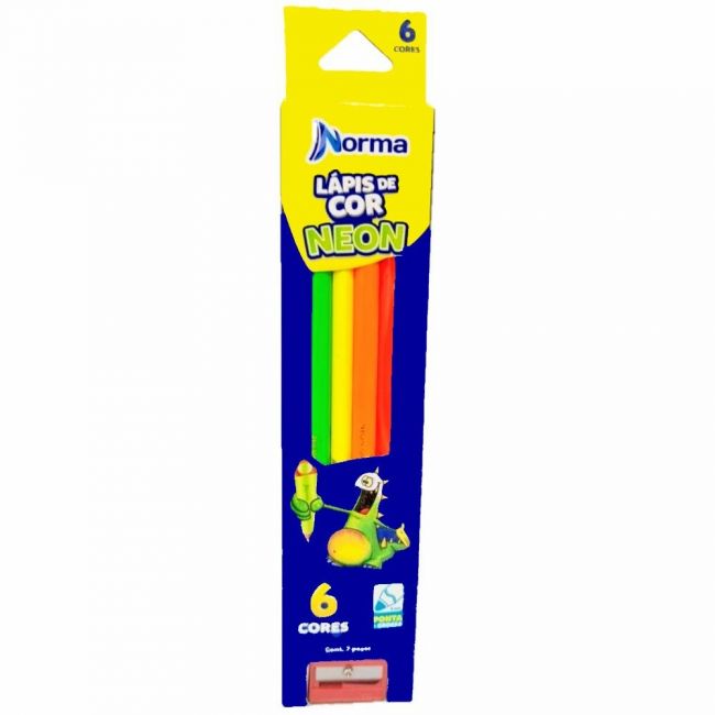 LÁPIS DE COR TRIANGULAR 6 CORES NEON NORMA