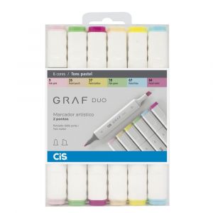 Marcador Artístico CiS Graf Duo Duas Pontas - 6 Cores Pastel