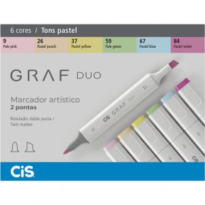 Marcador Artístico CiS Graf Duo Duas Pontas - 6 Cores Pastel