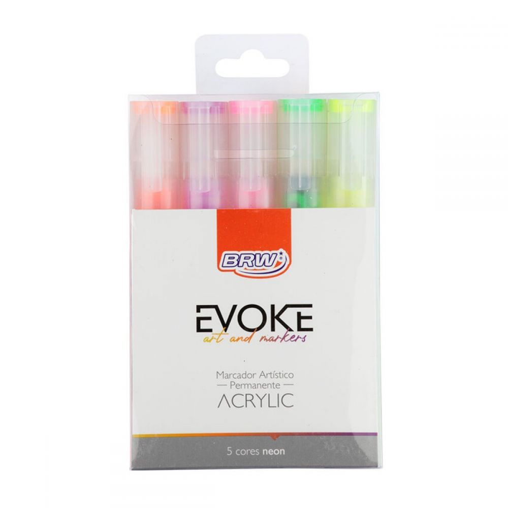 Marcador Artístico Evoke Acrylic - Neon - Blister c/ 5 unidades