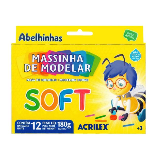 Massinha de Modelar Acrilex Soft 12 Cores Sortidas 180g (Unidade)