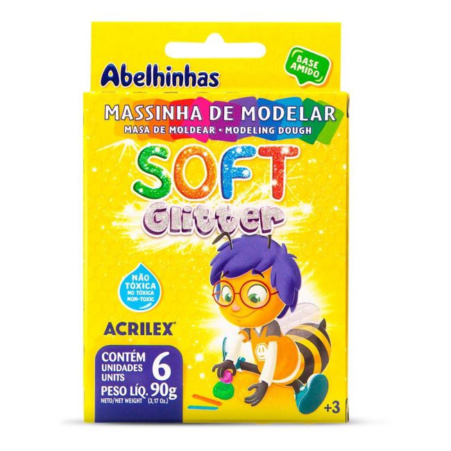 Massinha de Modelar Soft Glitter Acrilex 6 cores