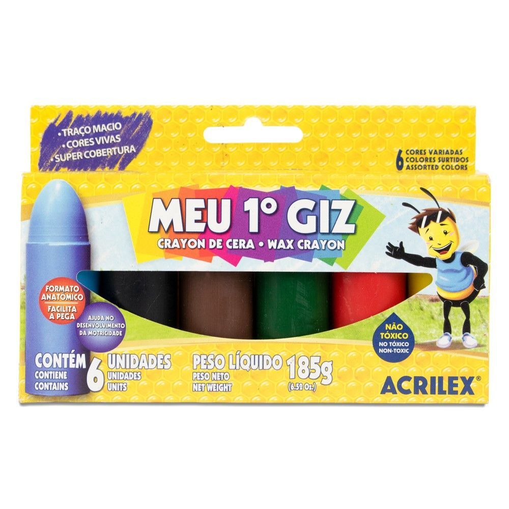 Meu 1º Giz de Cera 6 Cores Acrilex