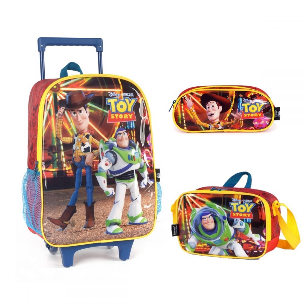 Kit Escolar - Mochila com Rodinhas, Lancheira Térmica e Estojo - Toy Story - Vermelho