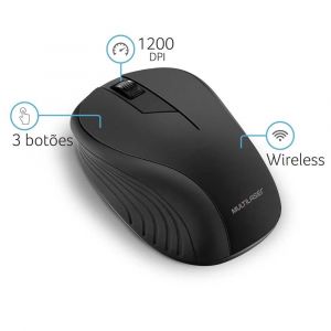 Mouse Sem Fio 2.4GHz 1200DPI 3 Botões USB Multilaser MO212 - Preto