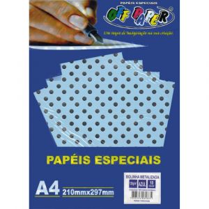 Papel Bolinha Metalizada A4 10 Folhas - Azul com Bolinhas Prata