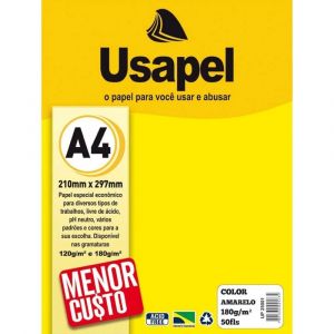 Papel Color Amarelo A4 180g/m² 50 Folhas Usapel UP25001