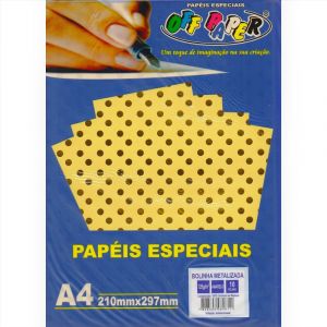 Papel Especial A4 Off Paper - Bolinha Metalizada - Amarelo - 10 Folhas