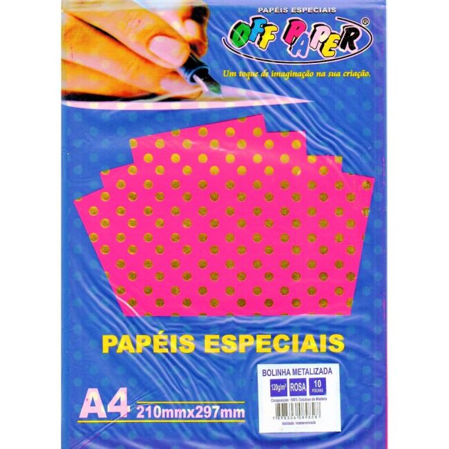 Papel Especial Bolinha Metalizada A4 - Rosa - 10 Folhas