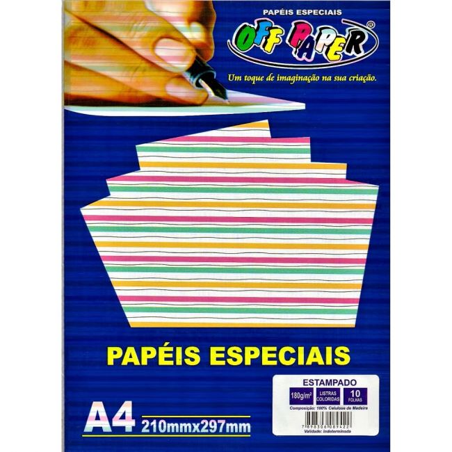 Papel Estampado A4 Off Paper- Listras Coloridas - 10 Folhas