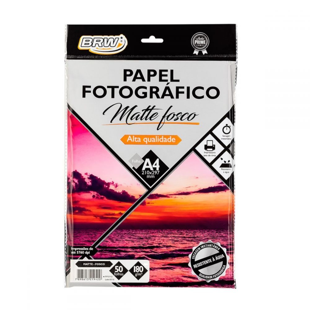 Papel Fotográfico Matte - Fosco 180gr - Pacote c/ 50 Folhas