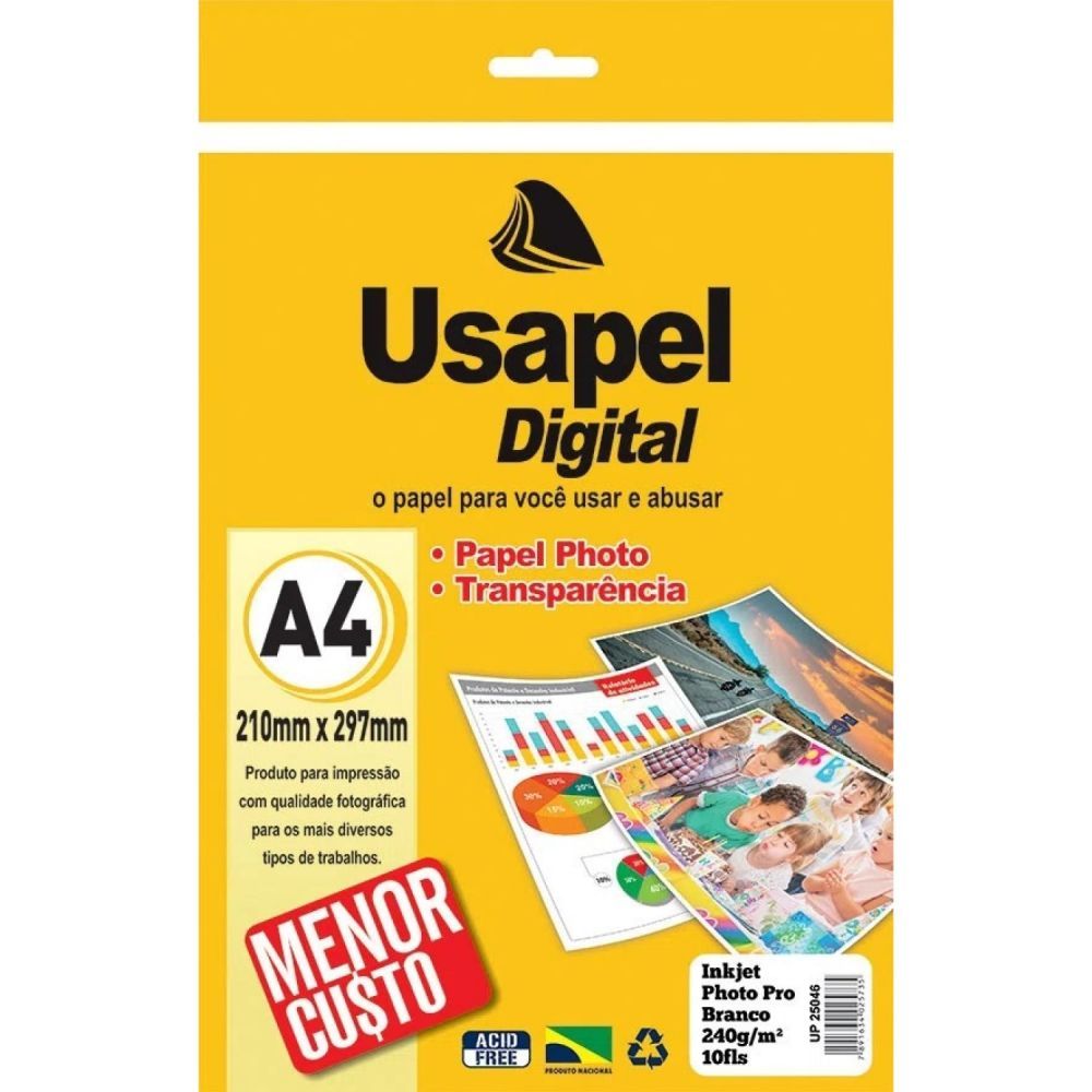 Usapel Inkjet Photo PRO A4 240g/m² 10 Folhas Branco UP25046