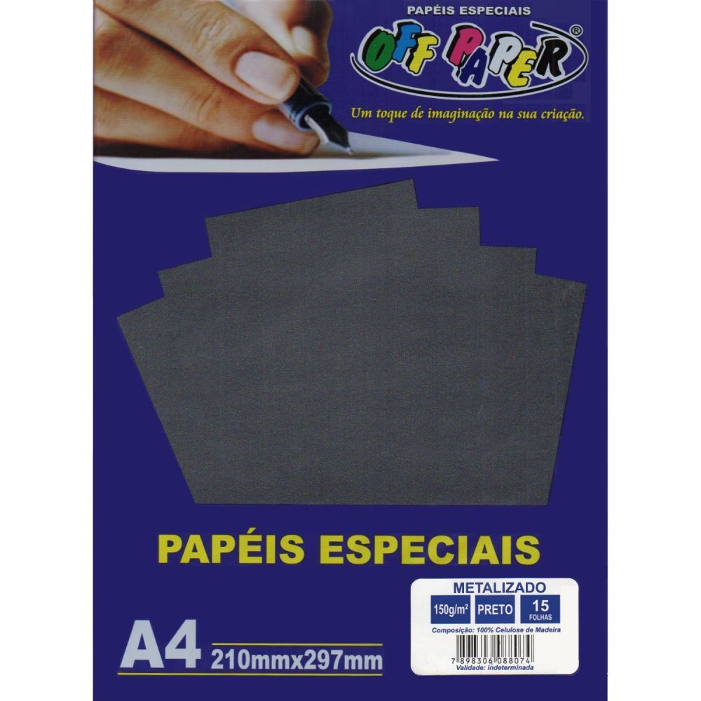 Papel Metalizado A4 150g/m² - 15 Folhas - Preto