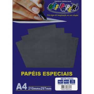 Papel Metalizado A4 150g/m² - 15 Folhas - Preto