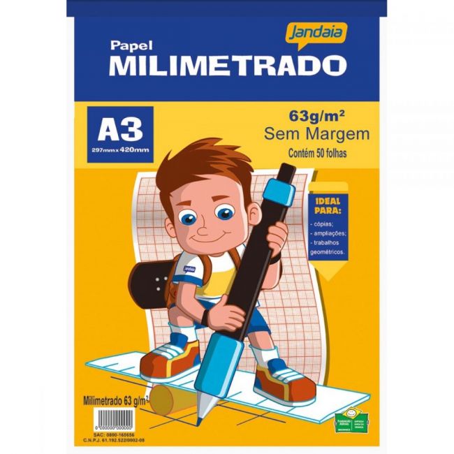 Bloco de Papel Milimetrado A3 (297mm x 420mm) Sem Margem 63g/m² - 50 Folhas