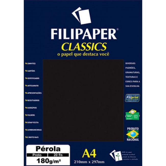 Papel Pérola A4 180g/m² 20 Folhas - Filipaper Classics - Preto