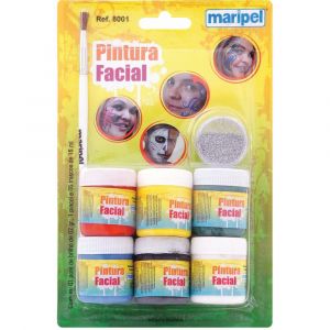 Pintura Facial - 6 Cores Sortidas 15ml + Pote De Brilho + Pincel