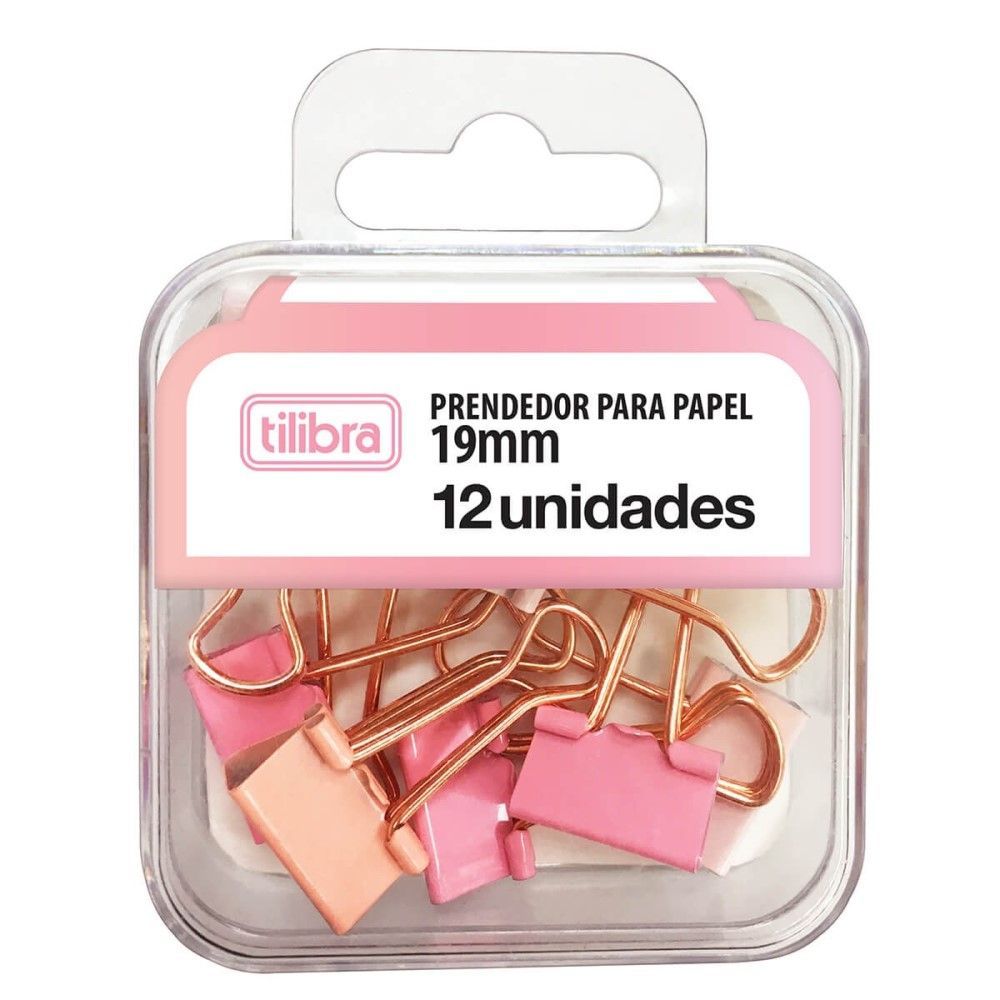 PRENDEDOR DE PAPEL 19MM ROSA PASTEL 12 UNIDADES - TILIBRA