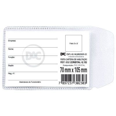 PROTETOR PARA DOCUMENTOS (CAPA PLASTICA CNH) 105 X 70MM  