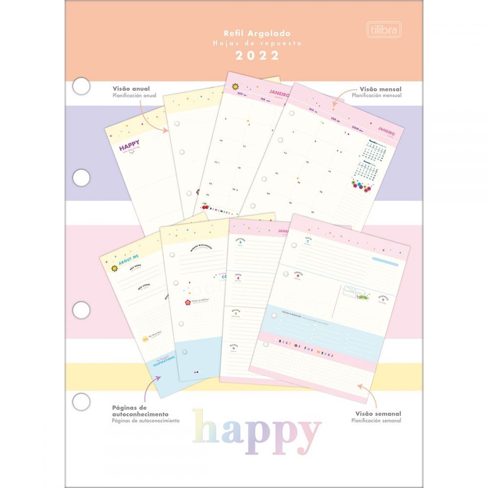 REFIL PLANNER ARGOLADO 17,7 X 24 CM HAPPY 90 GRAMAS 2023