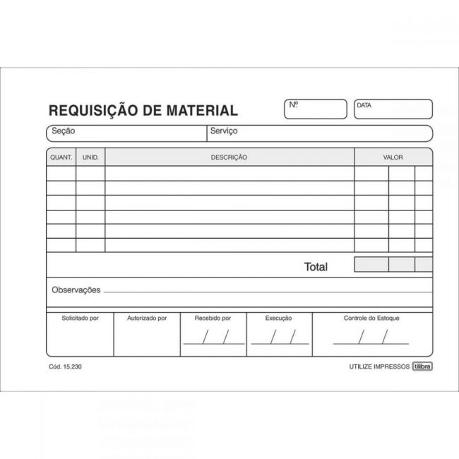 REQUISIÇÃO DE MATERIAL SIMPLIFICADO - 50 FOLHAS