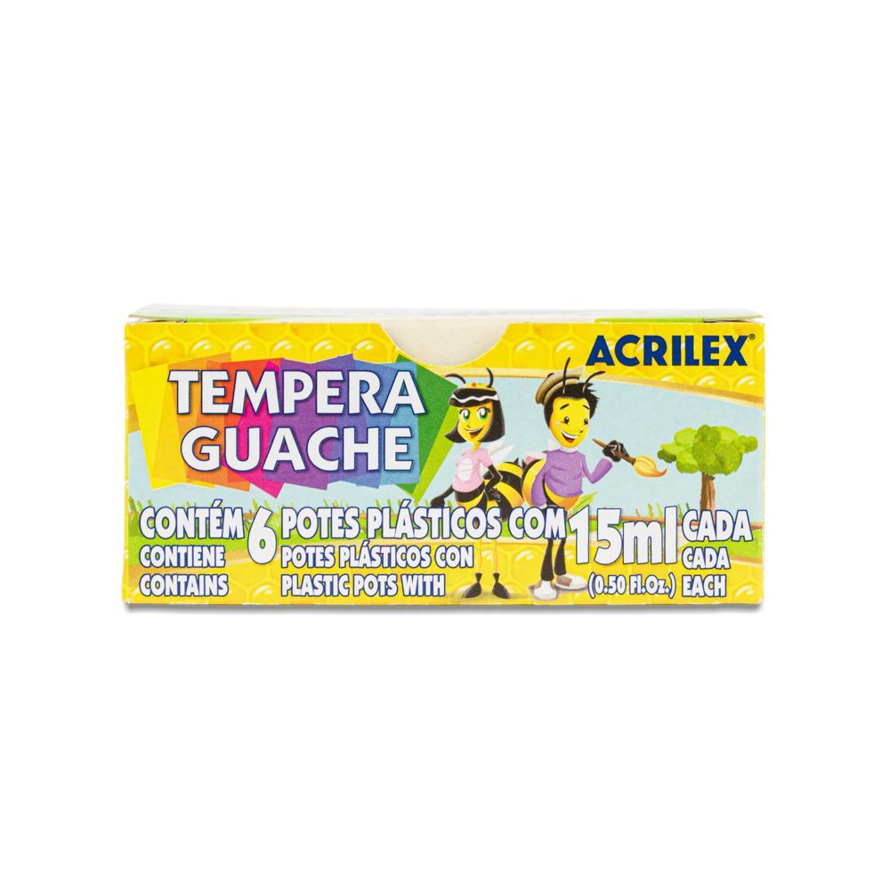 Tempera Guache Acrilex - 6 Cores - 15 ml cada Pote