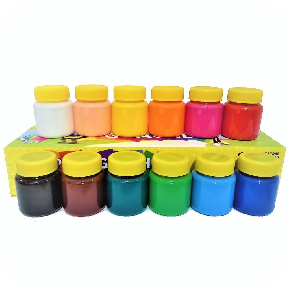 Tinta Guache Acrilex - 12 Cores Sortidas (15 ml cada pote)