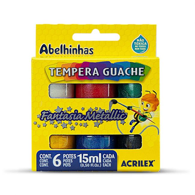 Tinta Guache Fantasia Glitter 6 Cores Acrilex