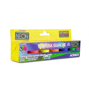 Tempera Guache Acrilex com Efeito Neon - 6 Cores - Potes c/ 15ml Cada