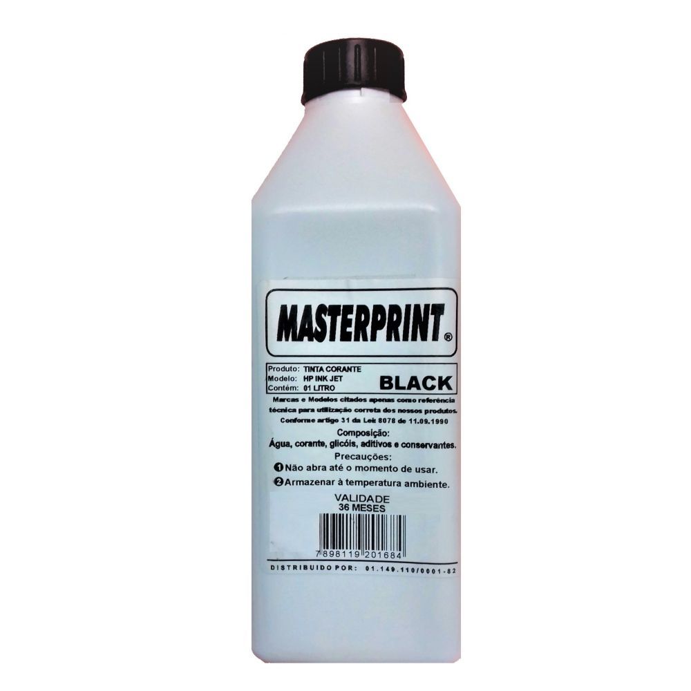 Tinta para Impressora Corante Masterprint HP Ink Jet 1L Black - Preto