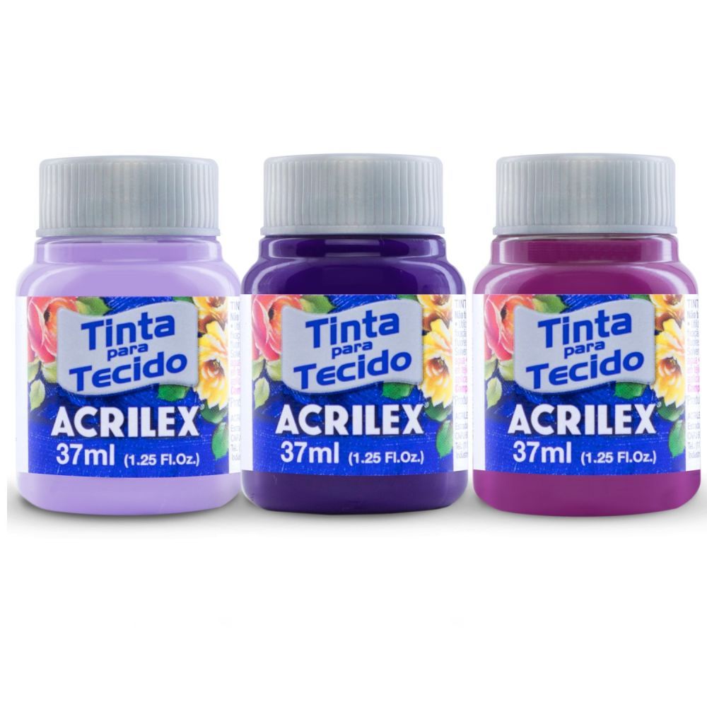 Tinta para Tecido Fosca 37ml - Tons de Lilás, Violeta e Roxo