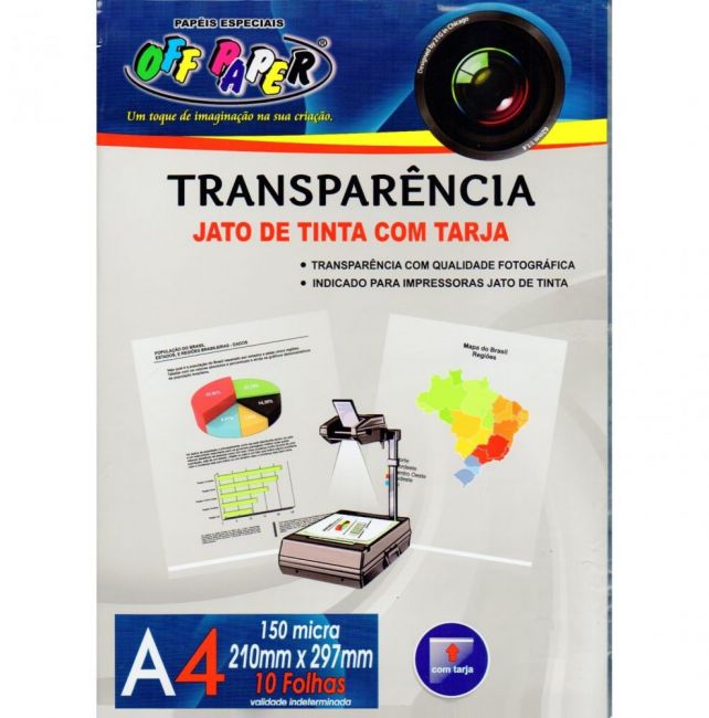 TRANSPARENCIA A4 JATO DE TINTA COM TARJA 150 MICRA 10FLS